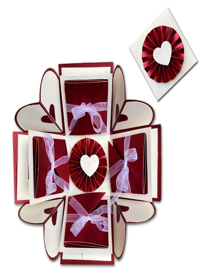 CRAFTED WITH PASSION صندوق هدايا مفاجئ قابل للتفجير / هدايا فريدة لأعياد الميلاد / الذكرى السنوية / بطاقة تهنئة مصنوعة يدوياً (لون عنابي وأبيض) - Image 3
